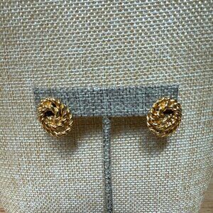 Monet Gold-Tone Rope Knot Stud Earrings Vintage Style